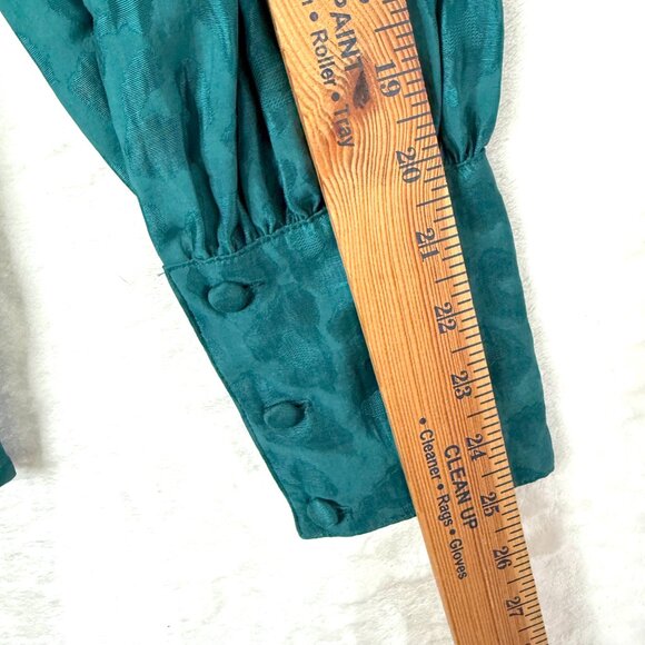 Guess Animal Print Satin Sheer Retro Balloon Sleeves Blouse Womens S Green Teal - Picture 8 of 9